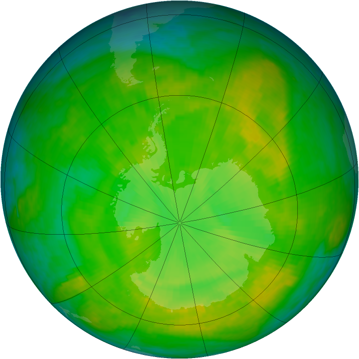Antarctic ozone map for 07 December 1988